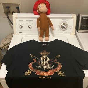 Polo Ralph Lauren Crown Crest T Shirt Mens 2XL Custom Slim Fit LS Black Rugby